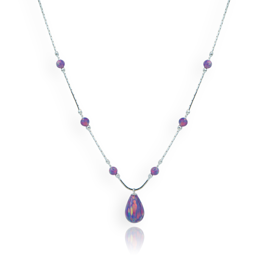 Sterling Silver Purple Opal Teardrop Necklace | Image 1