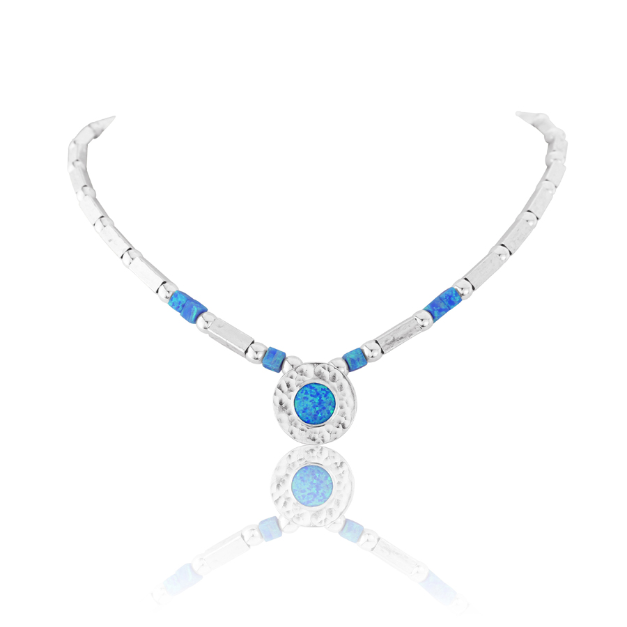 Blue Opal and Silver Hammed Necklace | Image 1