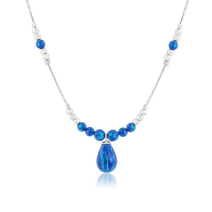 Silver and Midnight Blue Opal Teardrop Necklace | Image 1
