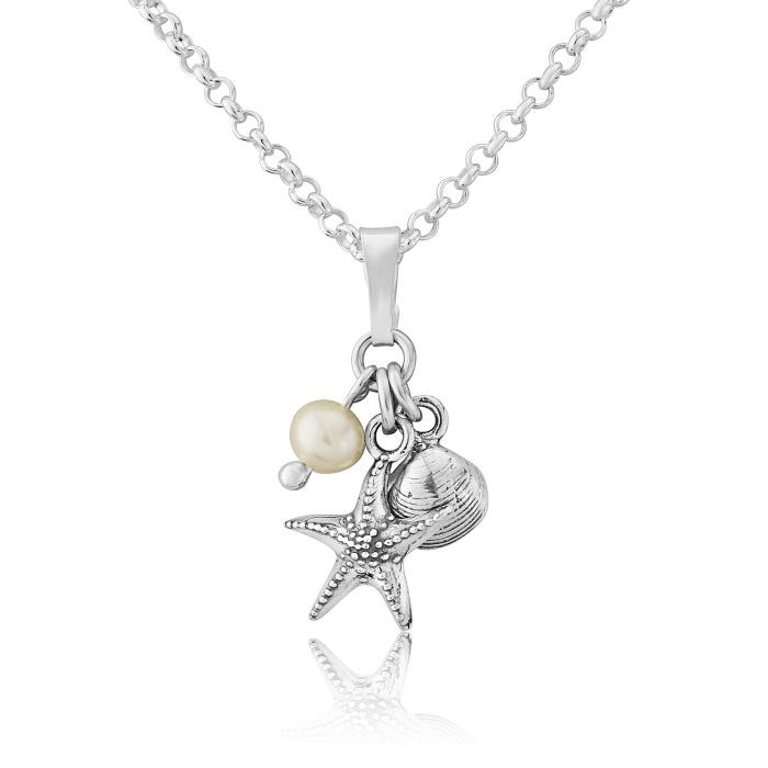 Silver Starfish and Shell Pearl Pendant | Image 1