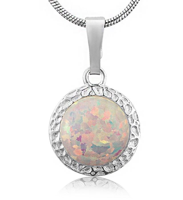 Hammered 10mm White Opal Pendant | Image 1