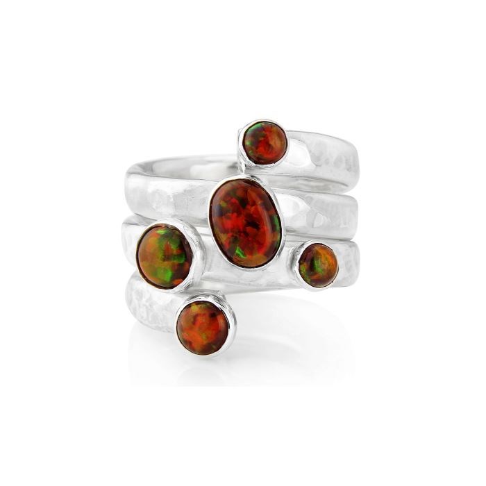 Silver Multi Fire Orange Opal Hammered Spiral Ring | Image 1