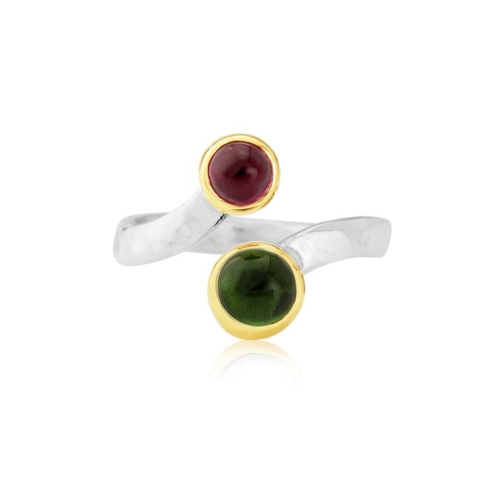 Gold & Silver Pink and Green Tourmaline Ring | Image 1