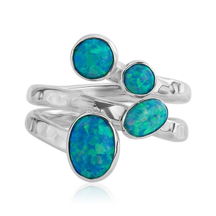 Sterling Silver Aqua Opal Spiral Ring | Image 1