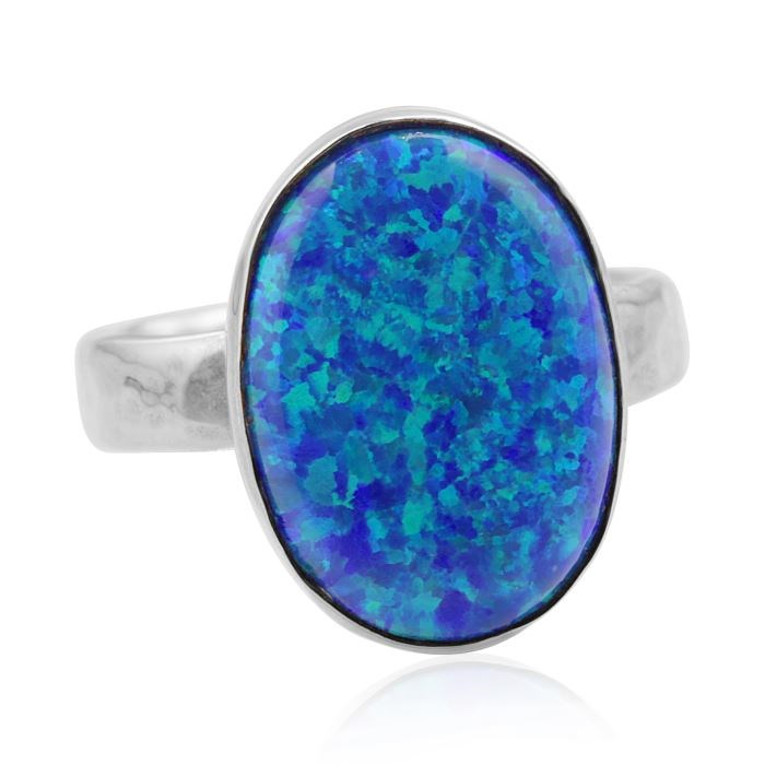 Handmade Silver Large Dark blue  Opal Ring (Other Colours Available) | Image 1