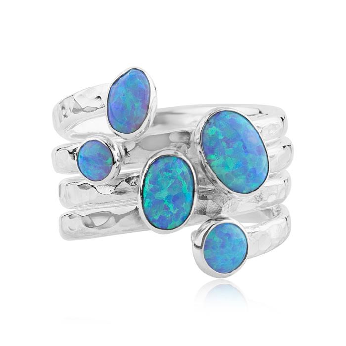 Silver Blue Opal Hammered Ring (Other Colours Available) | Image 1