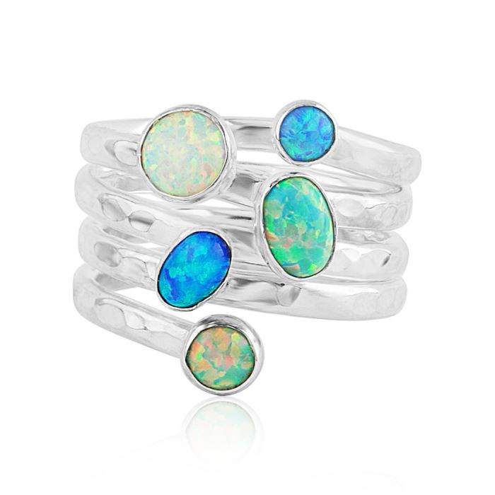 Hammered Silver Multi Opal Hammered Ring | Image 1
