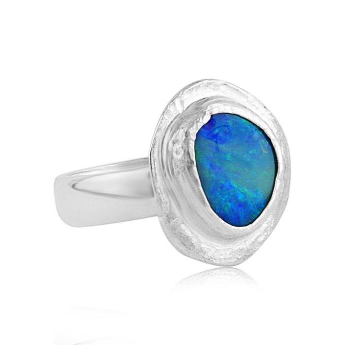 Handmade Silver Ring with Australian Blue Opal | Image 1