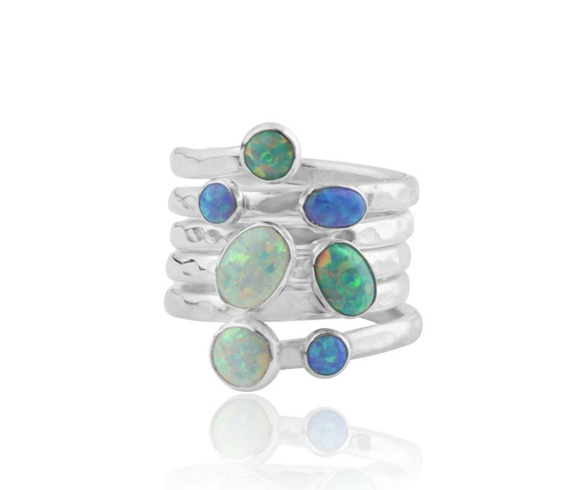 Silver Spiral multi blue opal Ring | Image 1