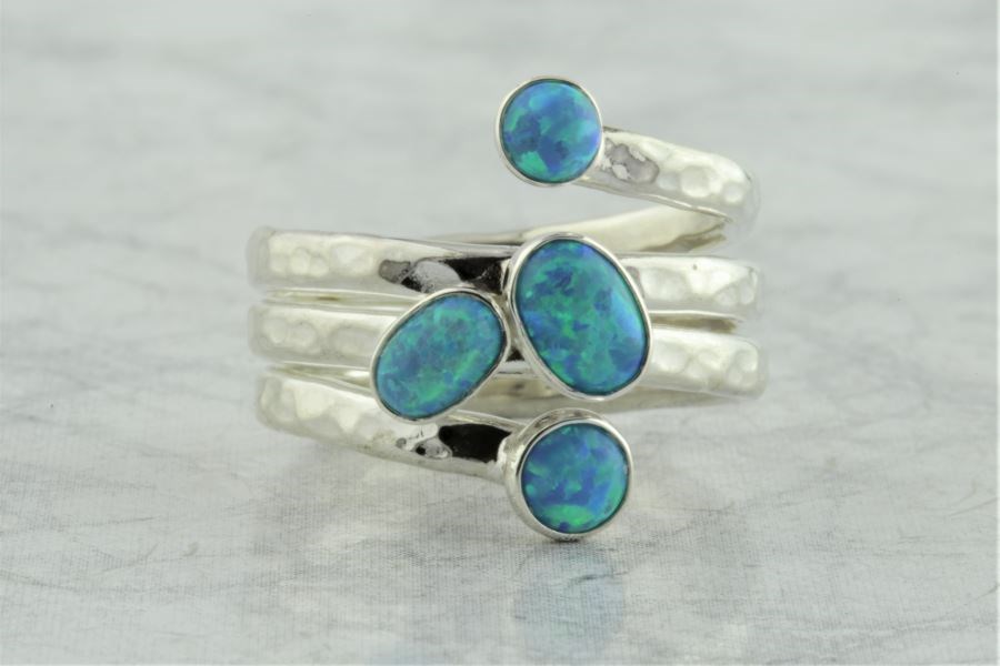 Silver Opal Aqua Hammered Ring | Image 1