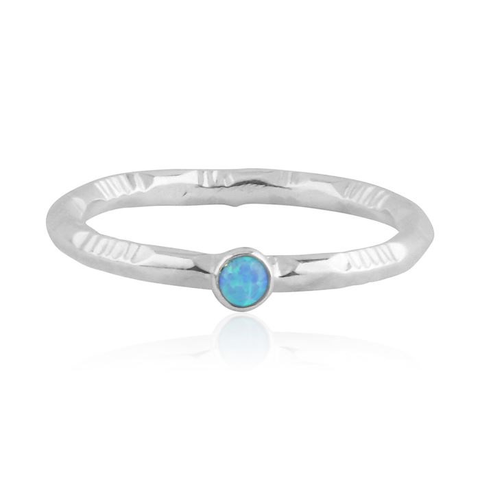 Blue 3mm opal patterned silver ring (Other Colours Available) | Image 1