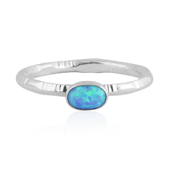 Blue opal silver ring with stamp | Lavan Designer Jewe
