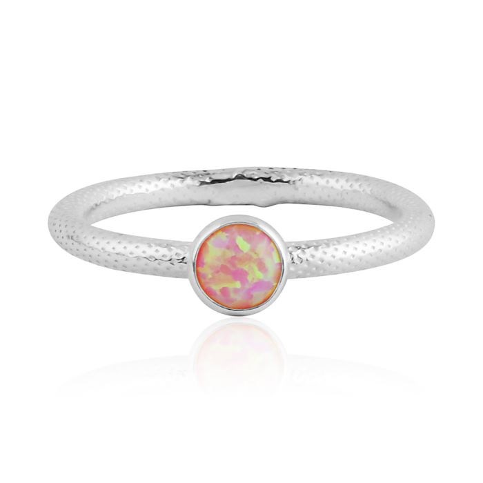 Pink opal silver ring with snake pattern (Other Colours Available) | Image 1