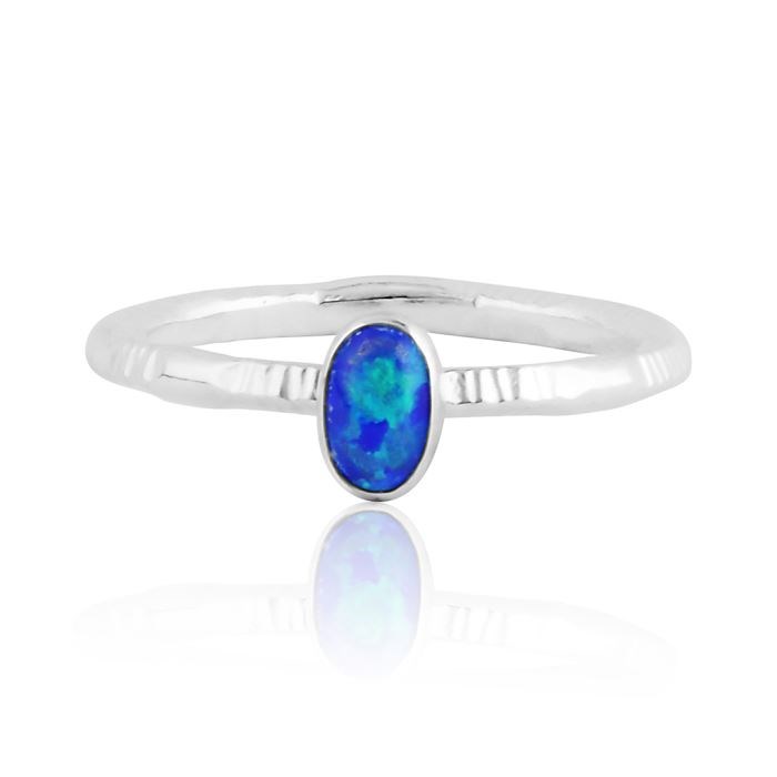 Dark blue opal silver ring with stamp pattern (Other Colours Available) | Image 1