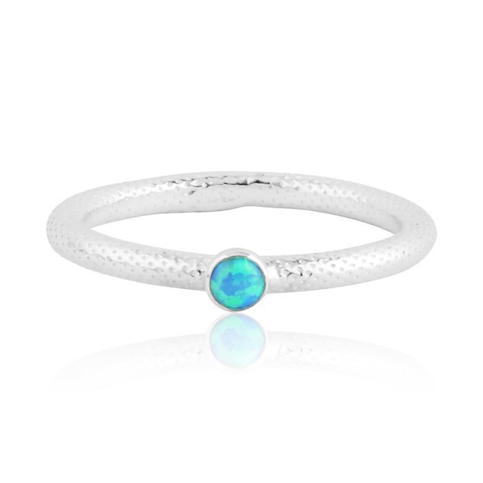 Aqua 3mm opal silver ring with snake pattern (Other Colours Available) | Image 1
