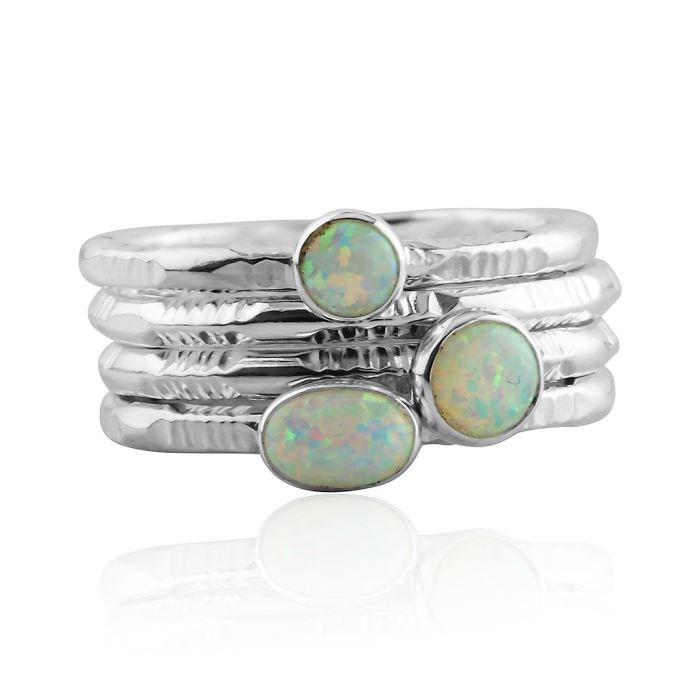 Silver and white opal stacking ring set (Other Colours Available) | Image 1