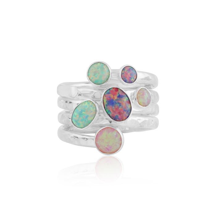 Silver Multi opal spiral ring | Image 1