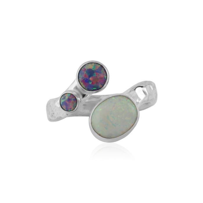 Purple and White Opal Sterling Silver Ring (Other Colours Available) | Image 1