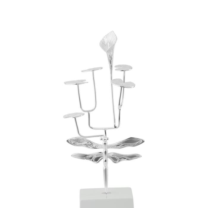 Silver Dragonfly,lily Pad & Flower Sculpture | Image 1