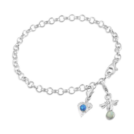 White opal bee and blue opal heart charm bracelet | Image 1
