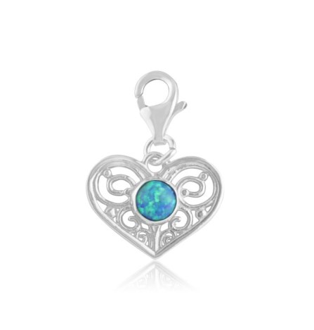 Blue Opal & Silver Heart Charm | Image 1