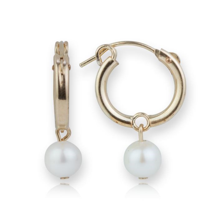 Small Gold Pearl Hoop Earrings | Image 1