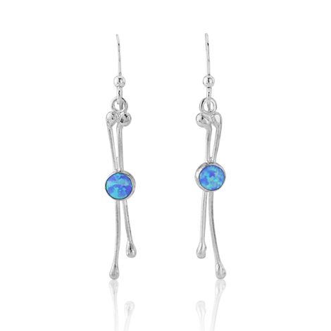 Dark Blue Opal and Silver Drop Earring | Image 1