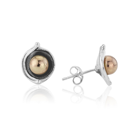 Gold and Silver Large Oxidised Stud Earrings | Image 1