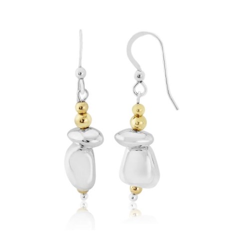 Silver and Gold Nugget Drop Earrings | Image 1