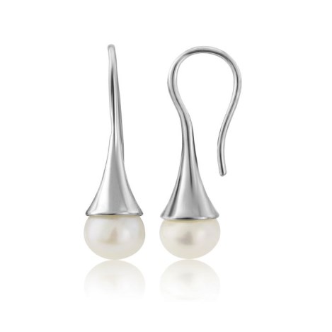 White Pearl Silver Drop Earrings | Image 1