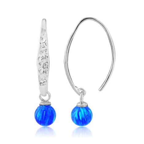 Silver Hammered Opal Hoop Earrings | Image 1