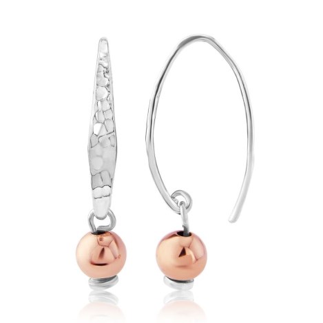 Silver Hammered Rose Gold Drop Earrings | Image 1