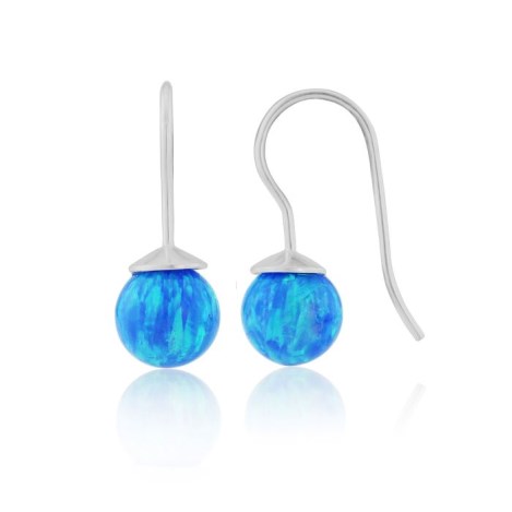 8mm Blue Opal  silver Drop Earrings | Image 1