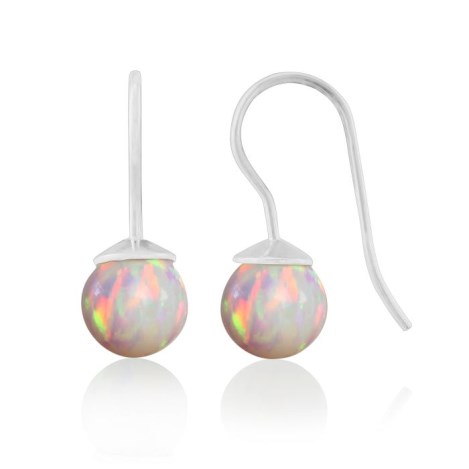 8mm White Opal Silver Drop Earrings | Image 1