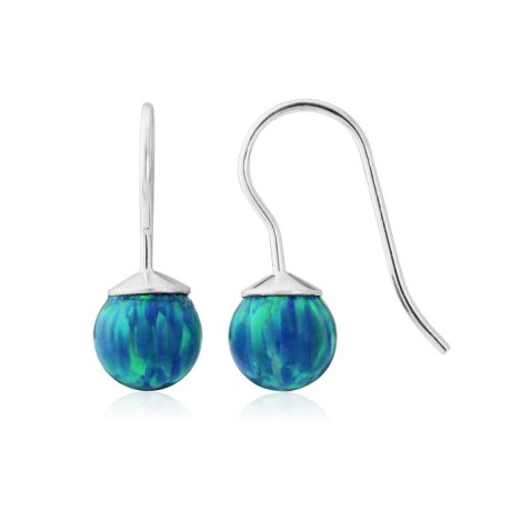 8mm Silver and Opal Drop Earrings | Image 1