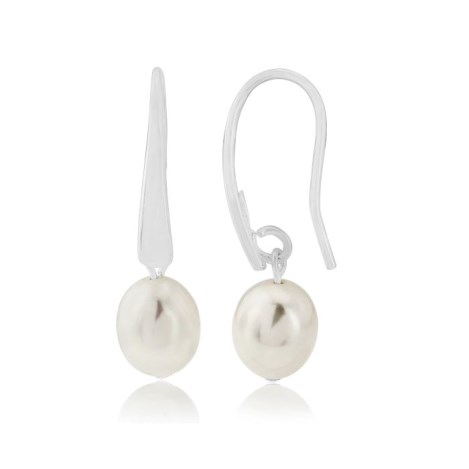 Silver White Pearl drop Earrings | Image 1