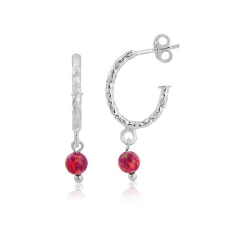 Silver Hammered Red Opal Hoop Earrings | Image 1
