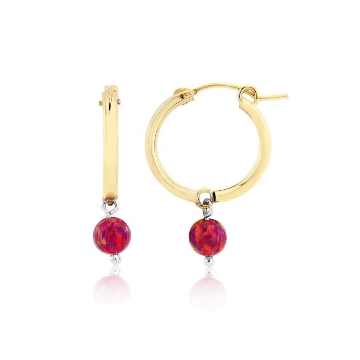 Large 14ct Gold Filled Red Opal Hoop Earrings | Image 1