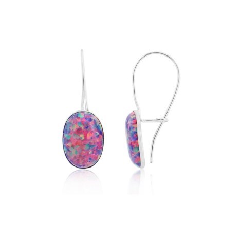 Contemporary Silver Oval Purple Opal Drop Earrings | Image 1