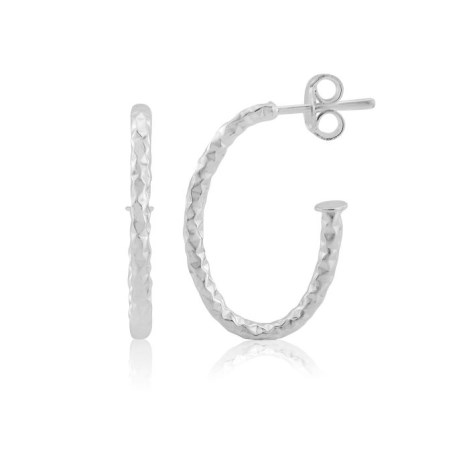 Small Silver Hammered Hoop Earrings | Image 1
