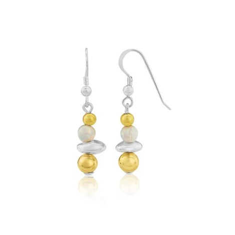 Gold and Silver Nugget White Opal Drop Earrings | Image 1