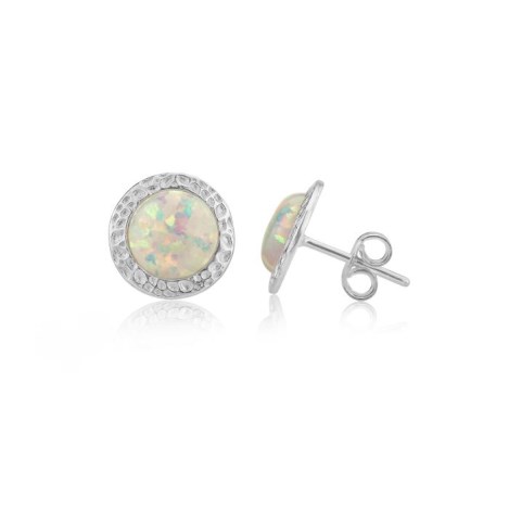 8 mm White Opal Hammered Stud Earrings | Image 1