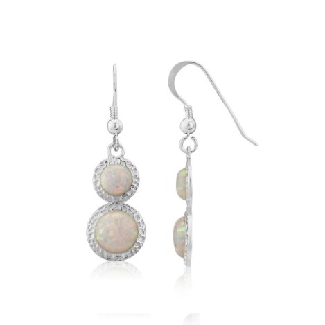 Double White Opal Hammered Drop Earrings  | Image 1