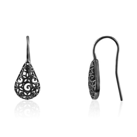 Oxidized Filigree Silver Drop Earrings  | Image 1