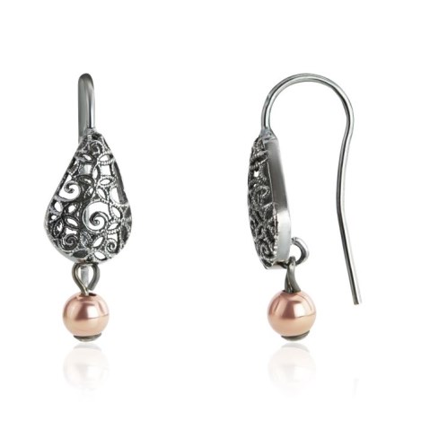 Oxidized Silver and Rose Gold Teardrop Earrings | Image 1