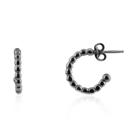 Oxidized Silver Pearl Wire Hoop Earrings | Image 1