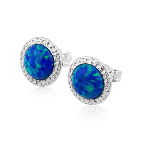 8mm Dark Blue Opal Hammered Stud Earrings | Image 1