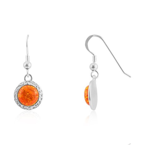 8mm Orange Fire Opal Hammered Drop Earrings | Image 1