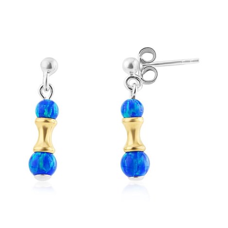 Silver And Gold Dark Blue Opal Drop Earrings | Image 1