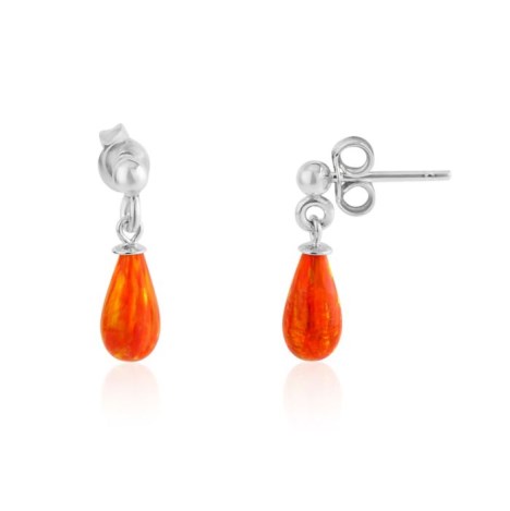5/10mm Silver Orange Opal Teardrop Earrings | Image 1